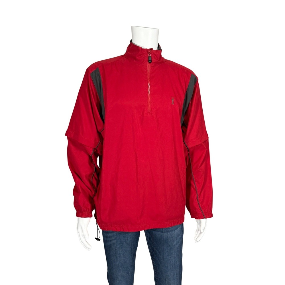 PGA Tour Mens Red Quarter Zip Windbreaker Golf Jacket Mesh‎ Lined Size M